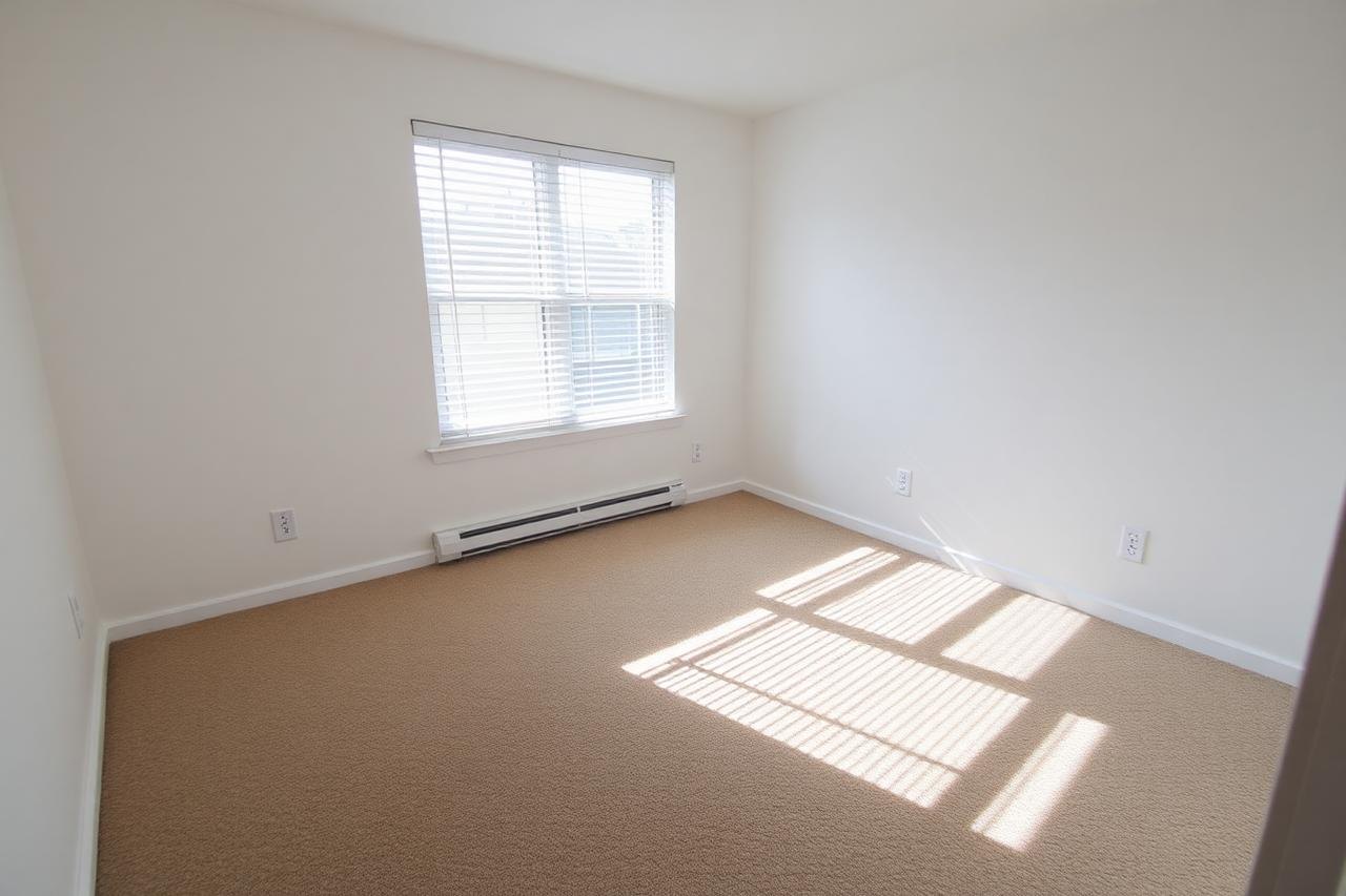 The same apartment empty and rent-ready with clean carpet after a Genie Haul rental turnover cleanout.