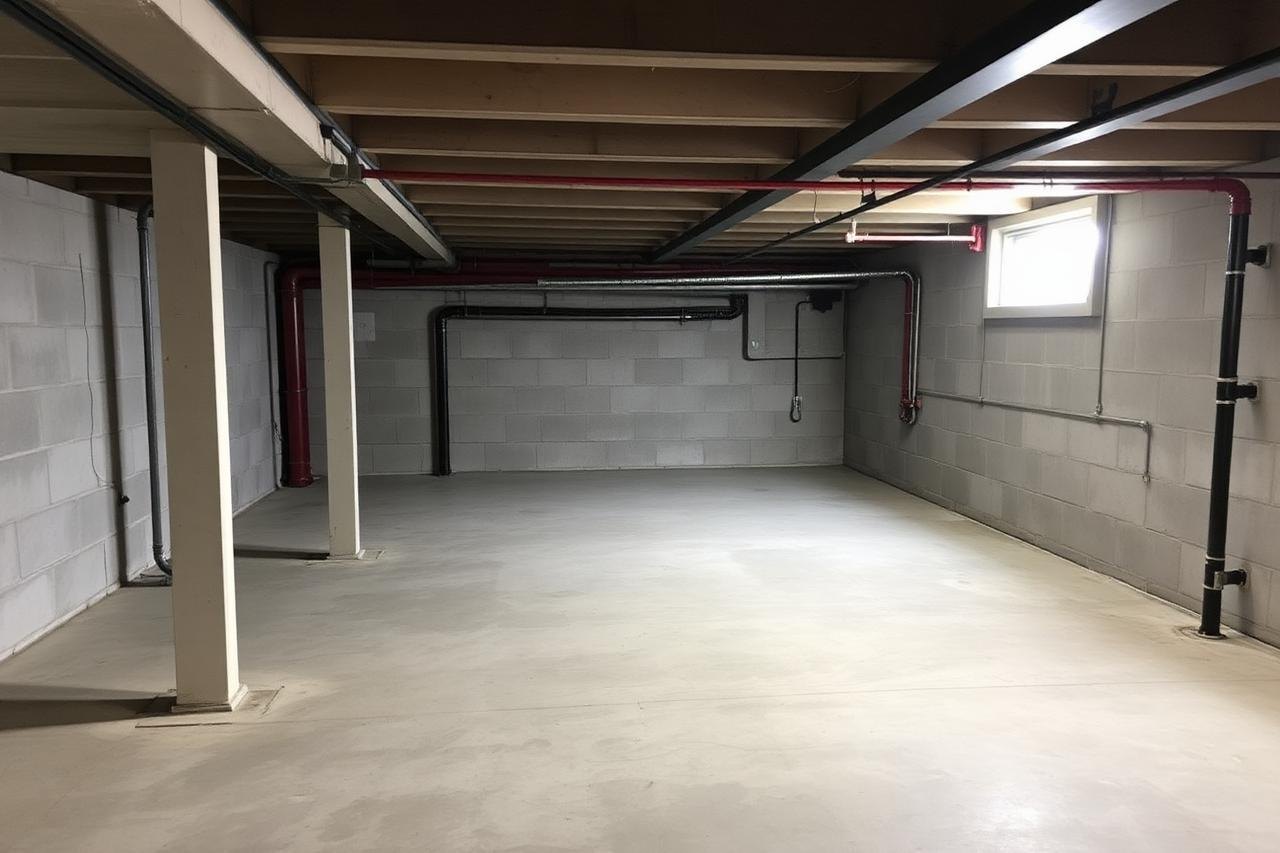 The same basement cleared to swept concrete with open floor space after a Genie Haul basement cleanout.